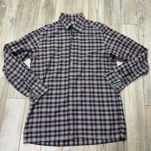 Ermenegildo Zegna Button Shirt Mens Red Gray Plaid Long Sleeve*